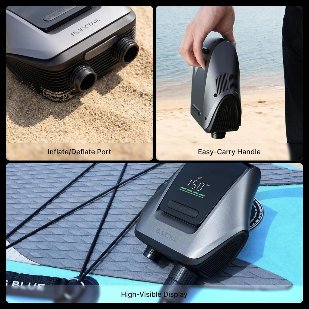 FLEXTAILGEAR Electric Paddle Board Pump, 45 PSI Rechargeable Dual-Stage, Auto-Off Portable SUP Pump for Stand Up Paddle Boards, Kayaks, Fast Inflation & Deflation
