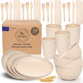 FOODLE Wheat Straw Dinnerware Set - Picnic, Camping Plates Cups and Bowls