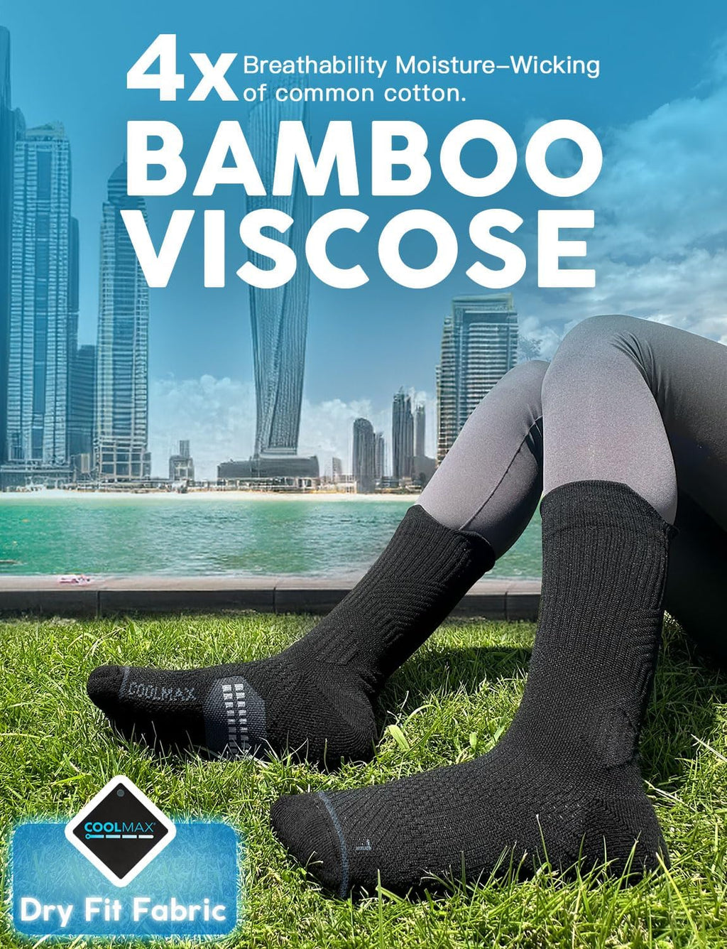 Juclise Womens Coolmax Bamboo Viscose Compression Crew Running Socks