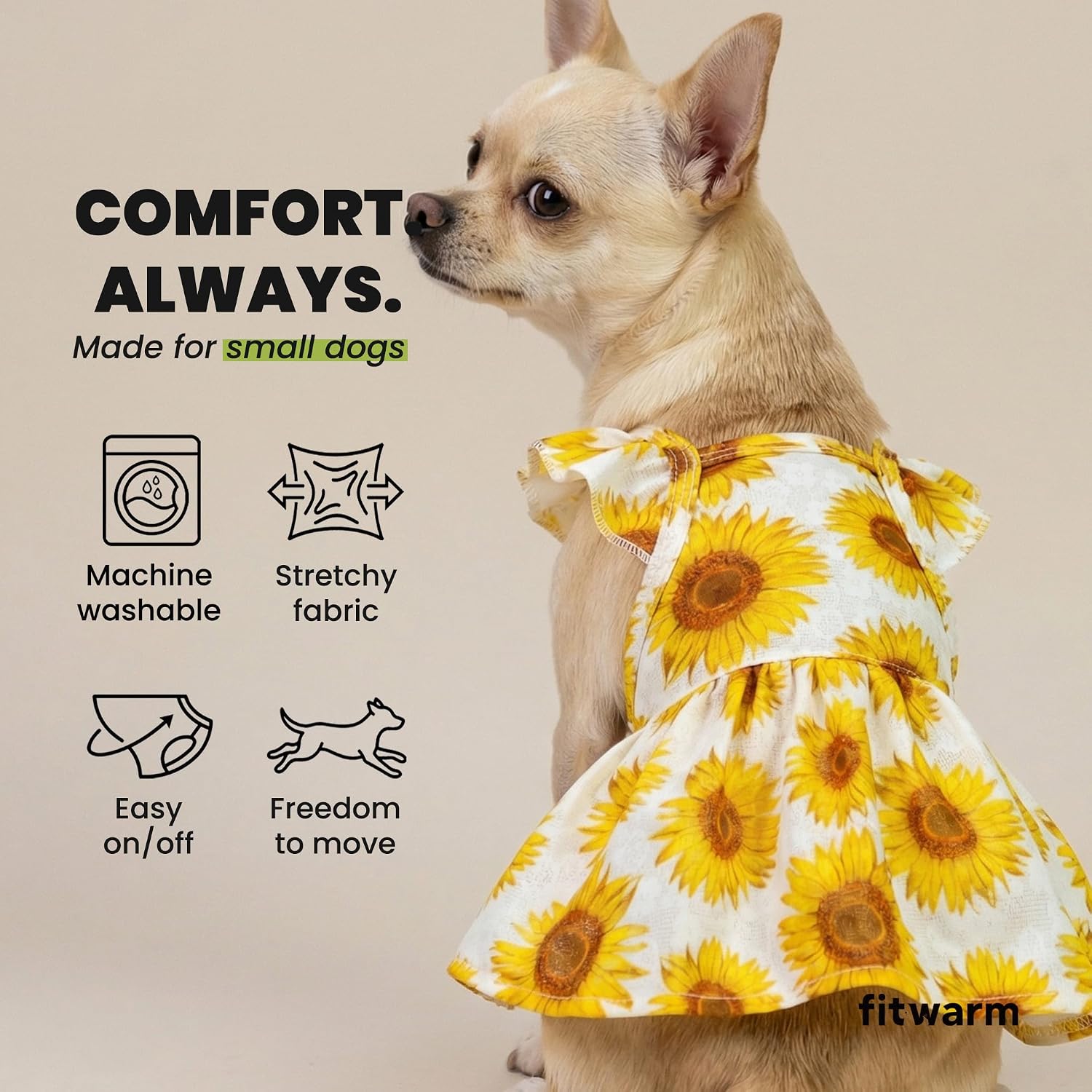 Fitwarm Dog Sunflower Dress, Dog Clothes for Small Dogs Girl, Pet Cat Apparel, White, Yellow, Red, Medium