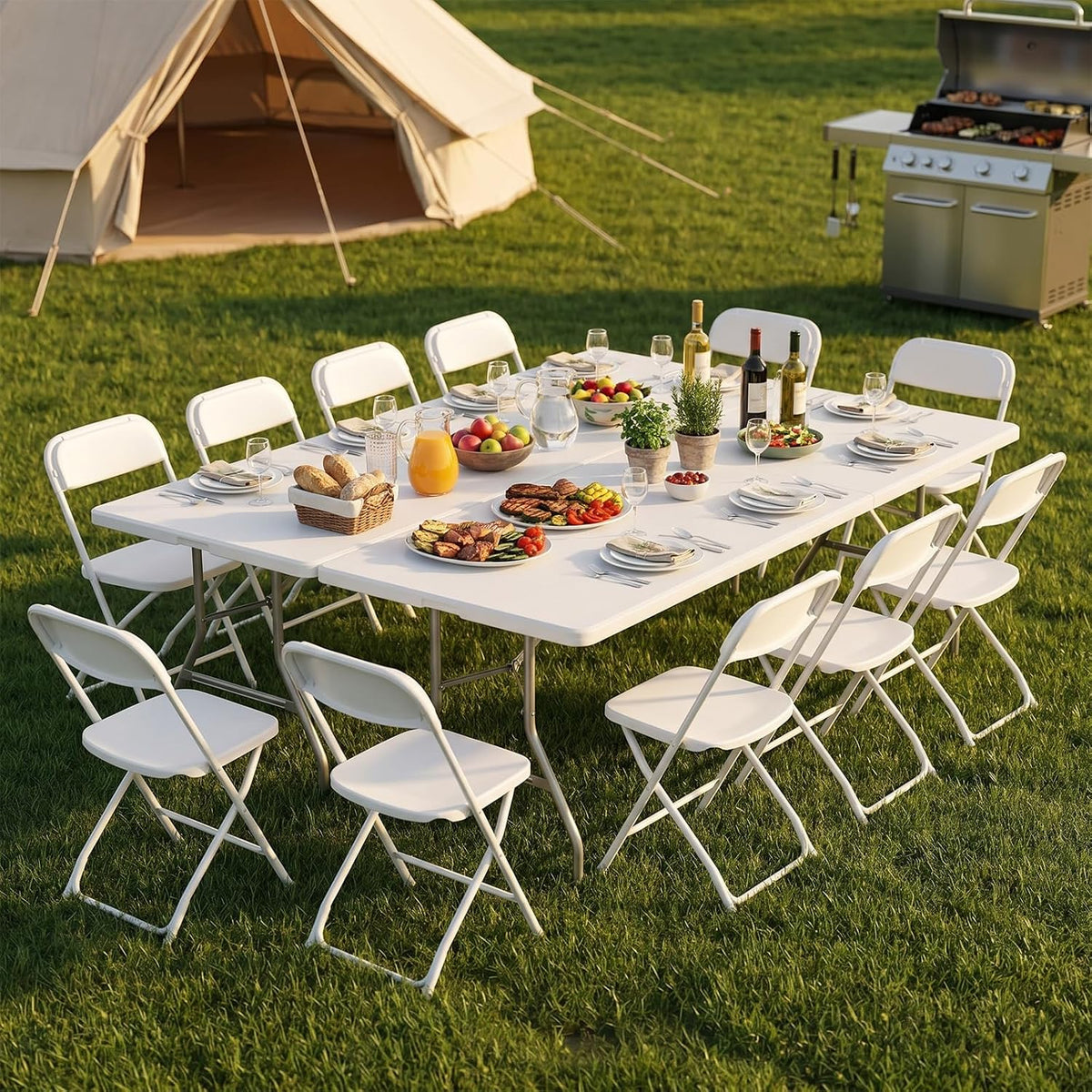 DUMOS 8 FT Folding Picnic Table, Portable Plastic Table, Easy to Keep
