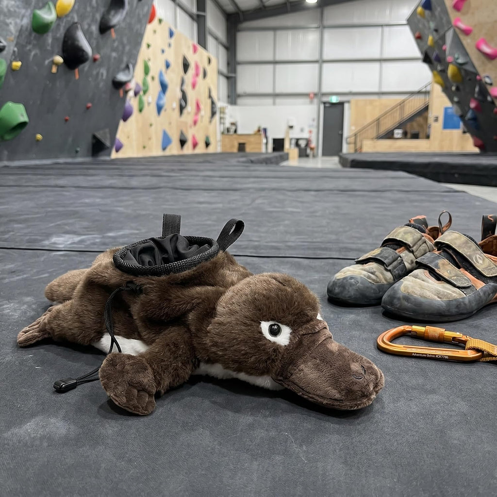 Platypus Climbing Chalk Bag, Cute Plush Animal Chalk Bag with Drawstring Closure & Adjustable Belt Loops, Chalk Bag for Rock Climbing Bouldering, Unique Climbing Gear Gift for Climbers