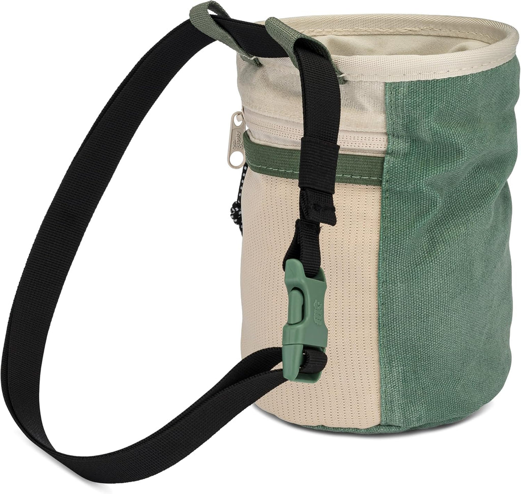Oso Supply Co - Waxed Canvas Chalk Bag - Zipper Pocket & Mesh Pouch for Bouldering, Rock Climbing, Gym, Weightlifting – Water-Resistant, Adjustable Belt, Wide Opening