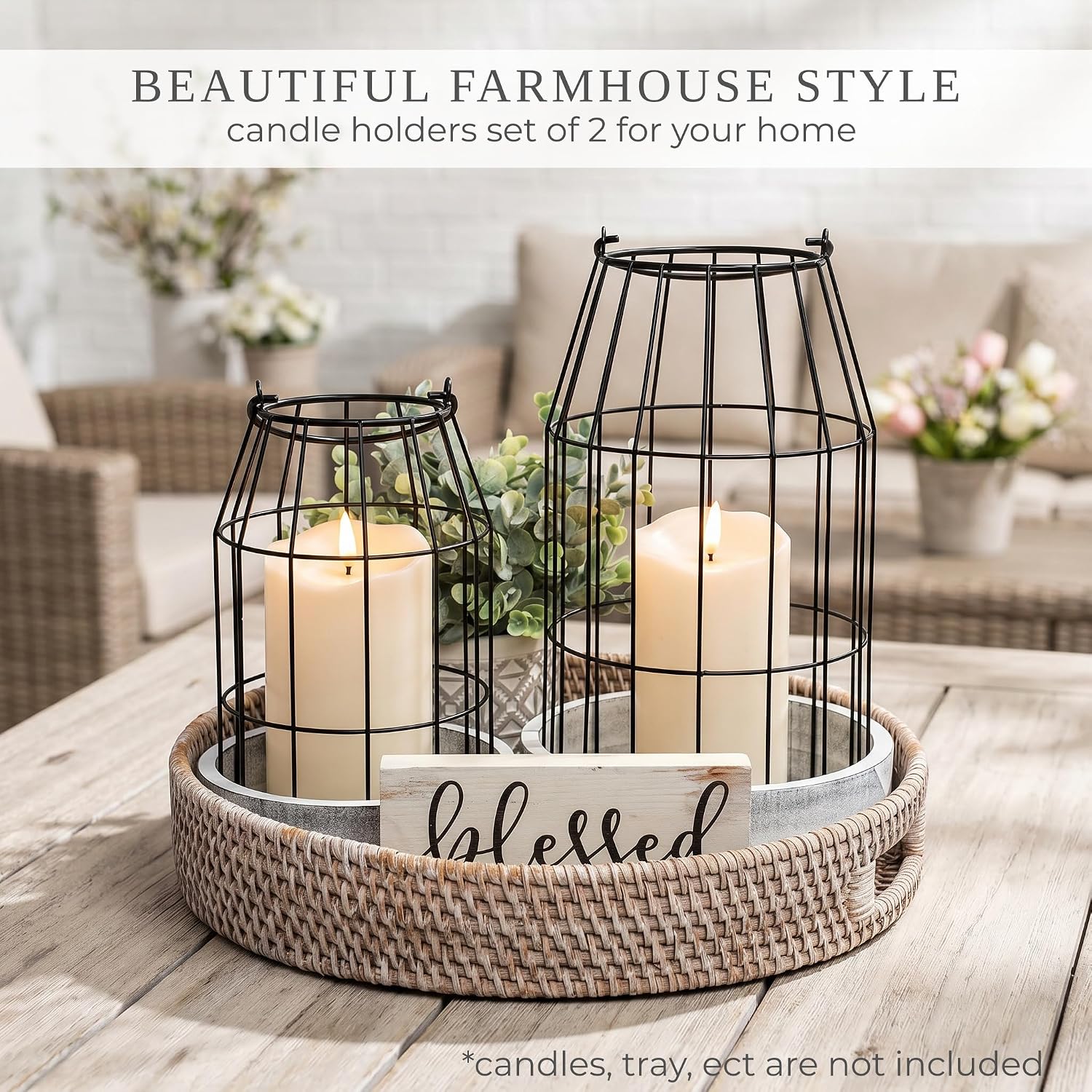 Rustic Farmhouse Lantern Decor Set of 2 - Stylish Decorative Lanterns