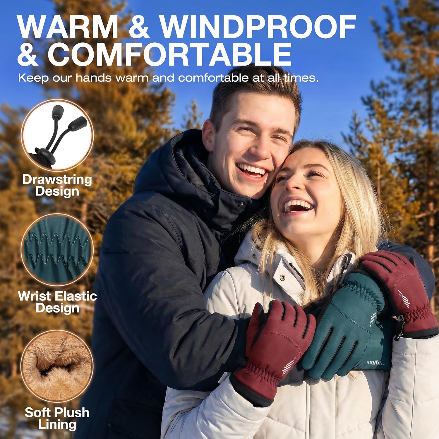 SIMARI Winter Waterproof Warm Gloves Women Men with Touchscreen Fingers, Ski Snow Windproof for Cold Weather Thermal, for Running Hiking Driving Cycling Outdoor Sports Daily Work