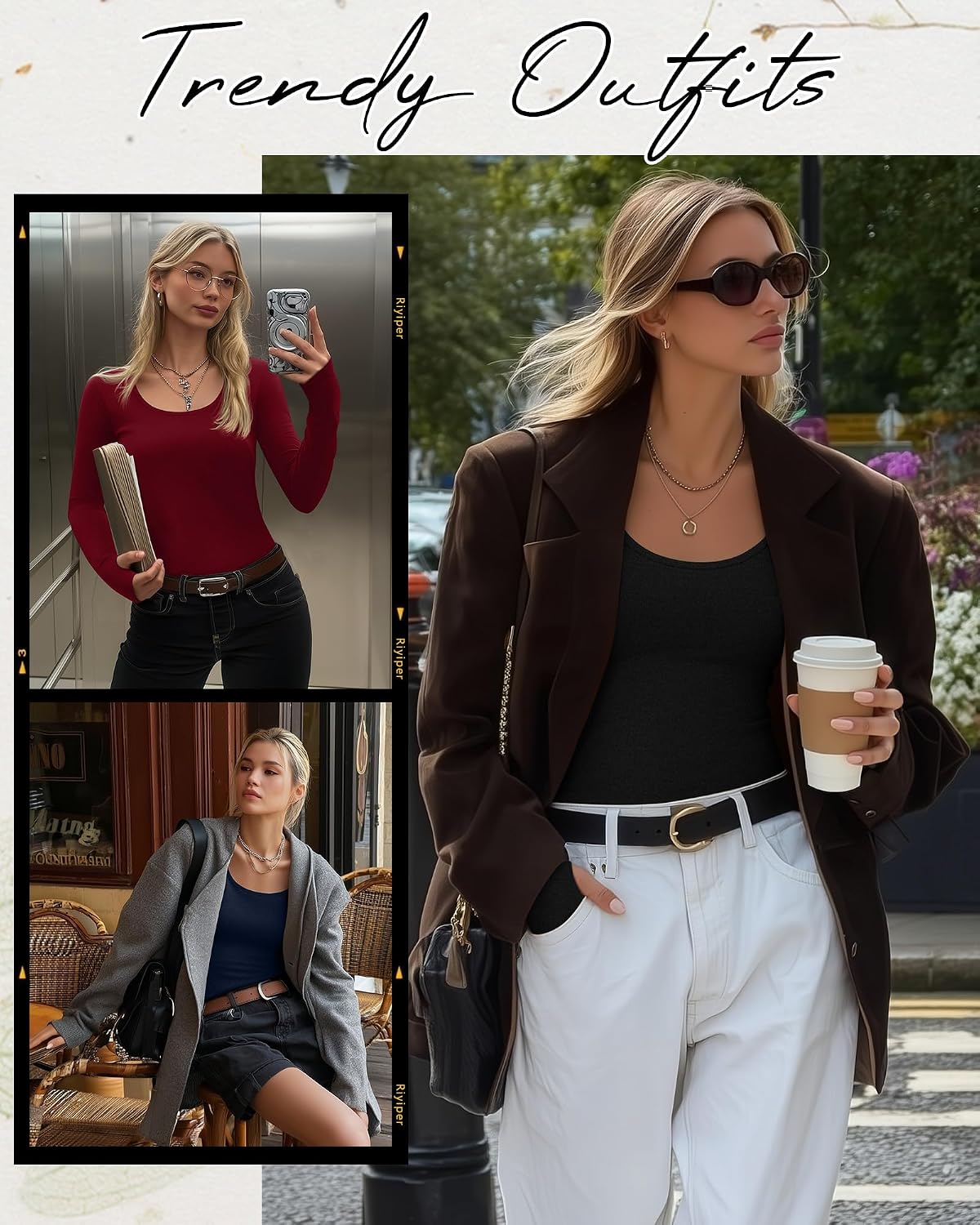 Riyiper 3 Pack Women's Thermal Long Sleeve Shirts Scoop Neck Top
