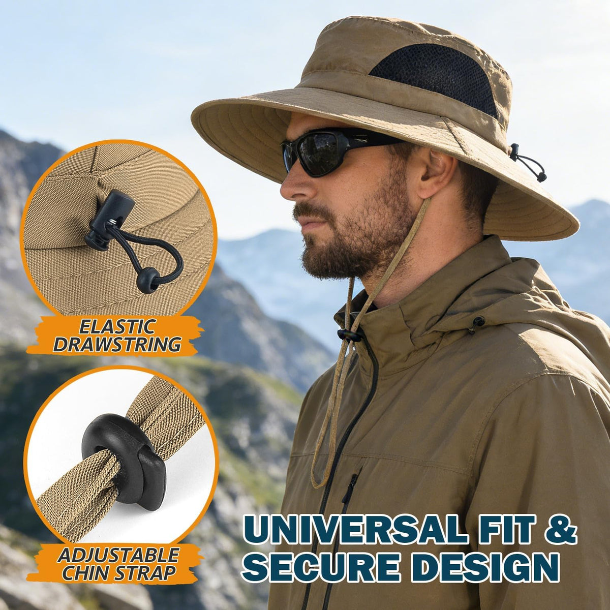 Wide Brim Sun Bucket Hat, Waterproof Boonie Hat for Men & Women