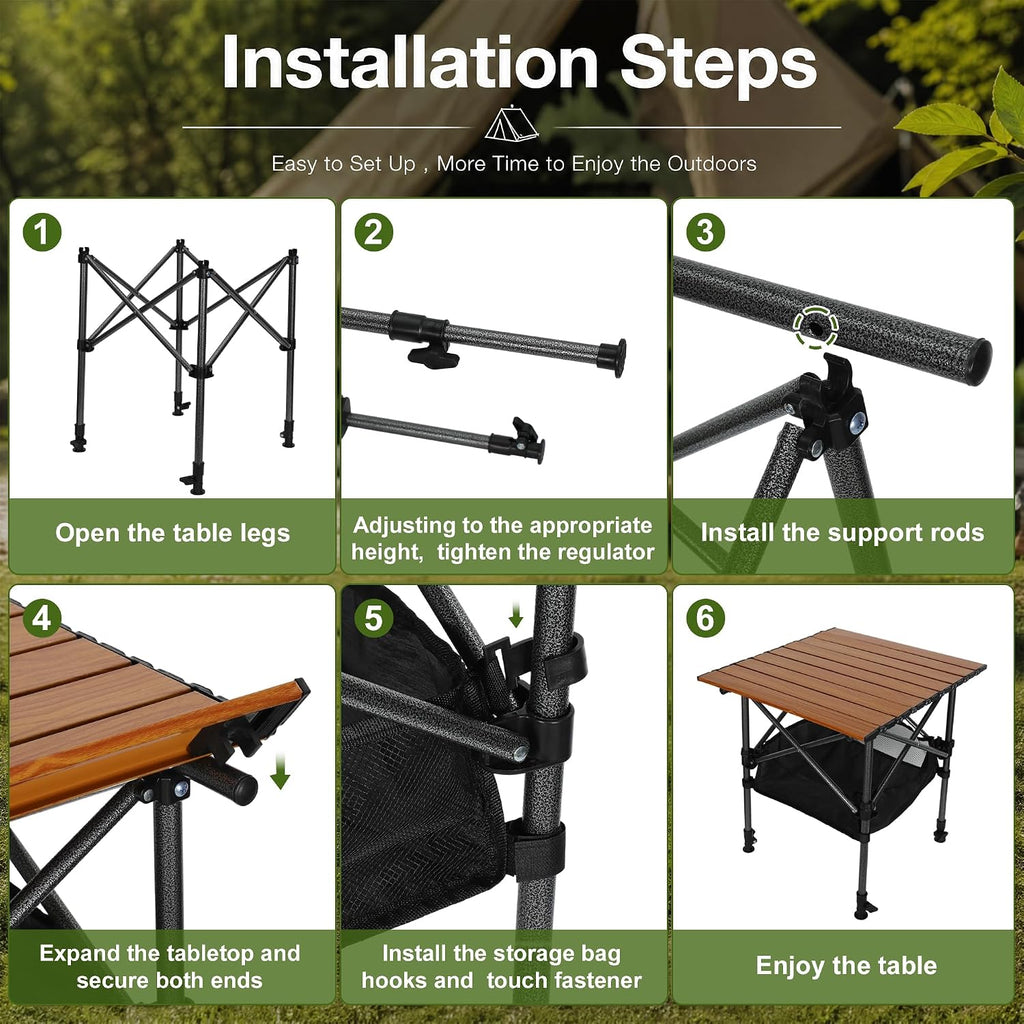 19.7"L x 20.9"W Folding Camping Table with Adjustable Height Brown
