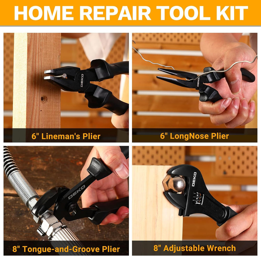 DEKOPRO 218-Piece General Household Hand Tool kit, Professional Auto Repair Tool Set for Homeowner, General Household Hand Tool Set with Plier, Screwdriver Set, Socket Set, with Portable Storage Case