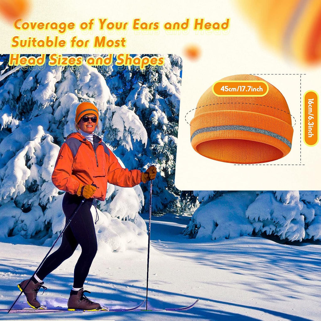 Reflective Knit Hat Safety Beanies Adult High Visibility Beanie Neon Winter Knit Caps with Reflective Stripe
