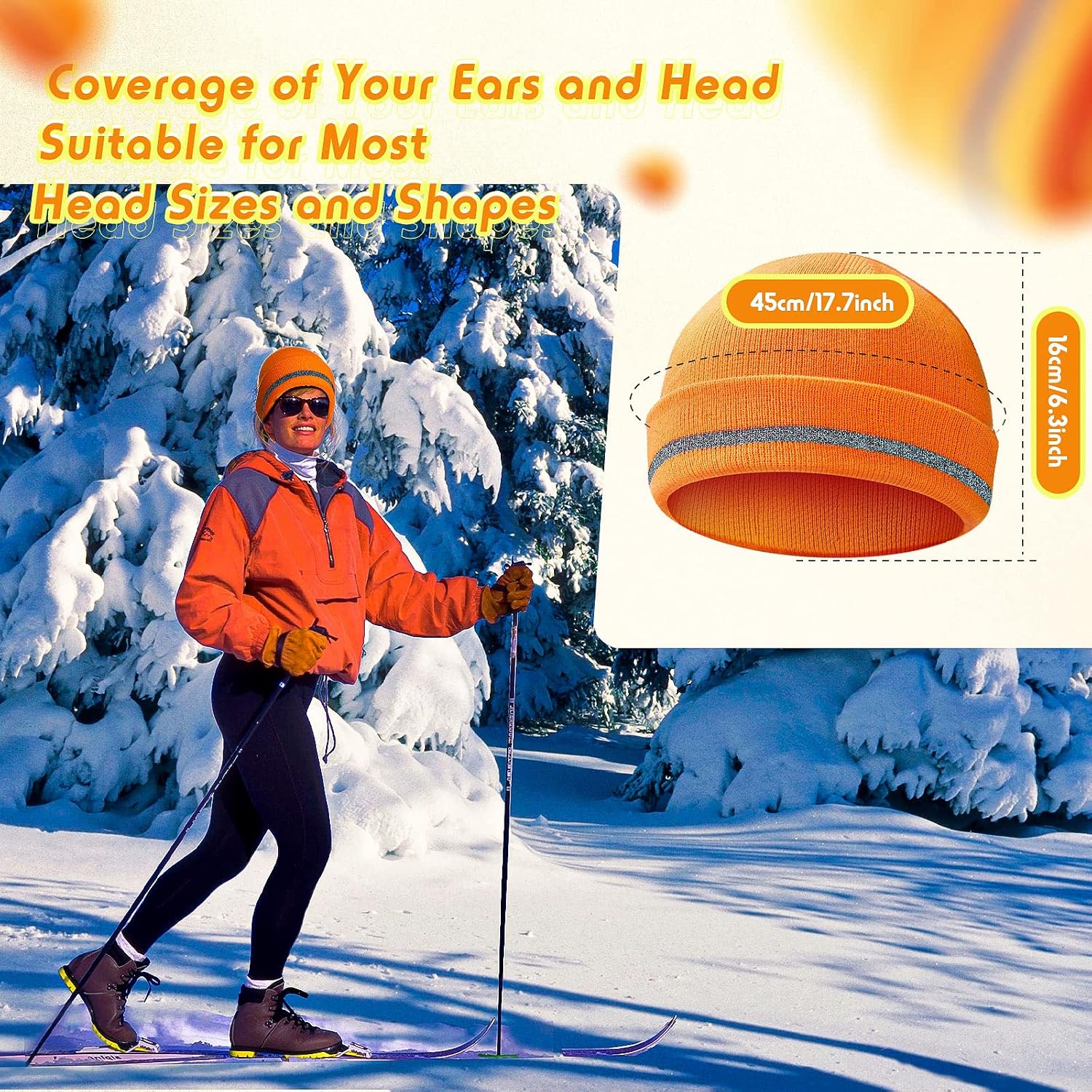 Reflective Knit Hat Safety Beanies Adult High Visibility Beanie Neon Winter Knit Caps with Reflective Stripe