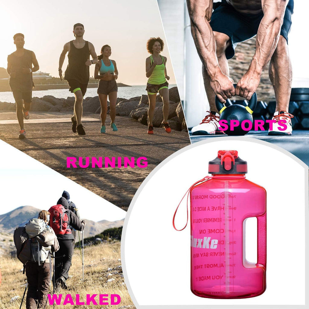 SLUXKE 1 Gallon Water Bottle with Time Marker and Straw, BPA Free 128oz Leak Proof Motivational Large Water Bottle Jug with Handle, Pop Up Open Sports Big Bottle Jug with Comfortable Silicone Nozzle
