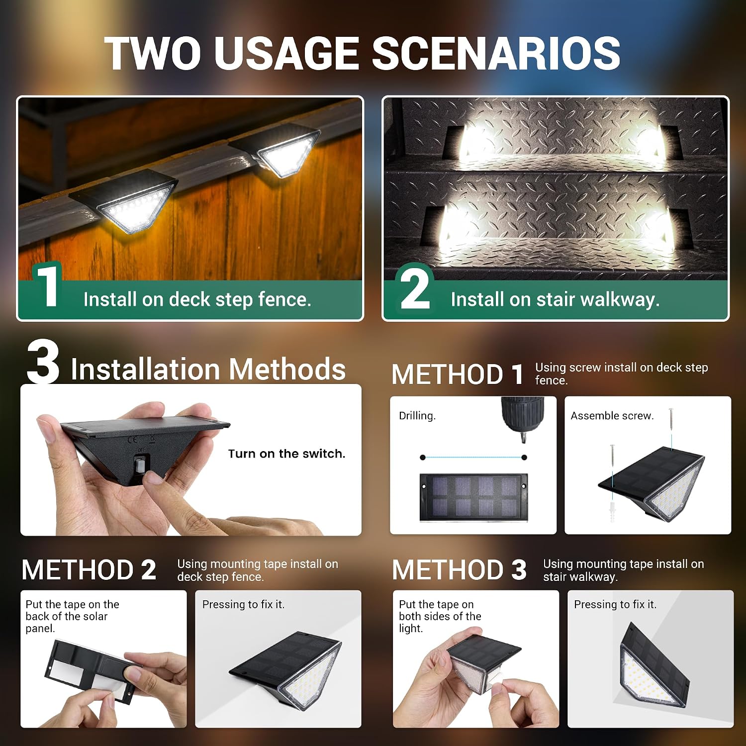 PATIOWIN 6 Pack Solar Step Lights for Outside, 24 LEDs Solar Stair Lights Waterproof IP65, Solar Deck Lights Outdoor Decor for Garden, Porch, Pathway, Patio, Fence(Cold White)