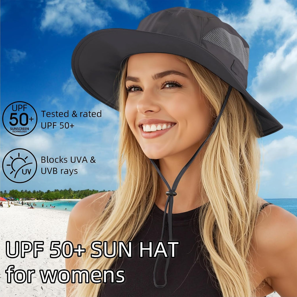 Connectyle Women's UPF 50+ Sun Hat UV Protection Wide Brim Bucket Hat Summer Beach Hats Fishing Hiking Outdoor Safari Hats