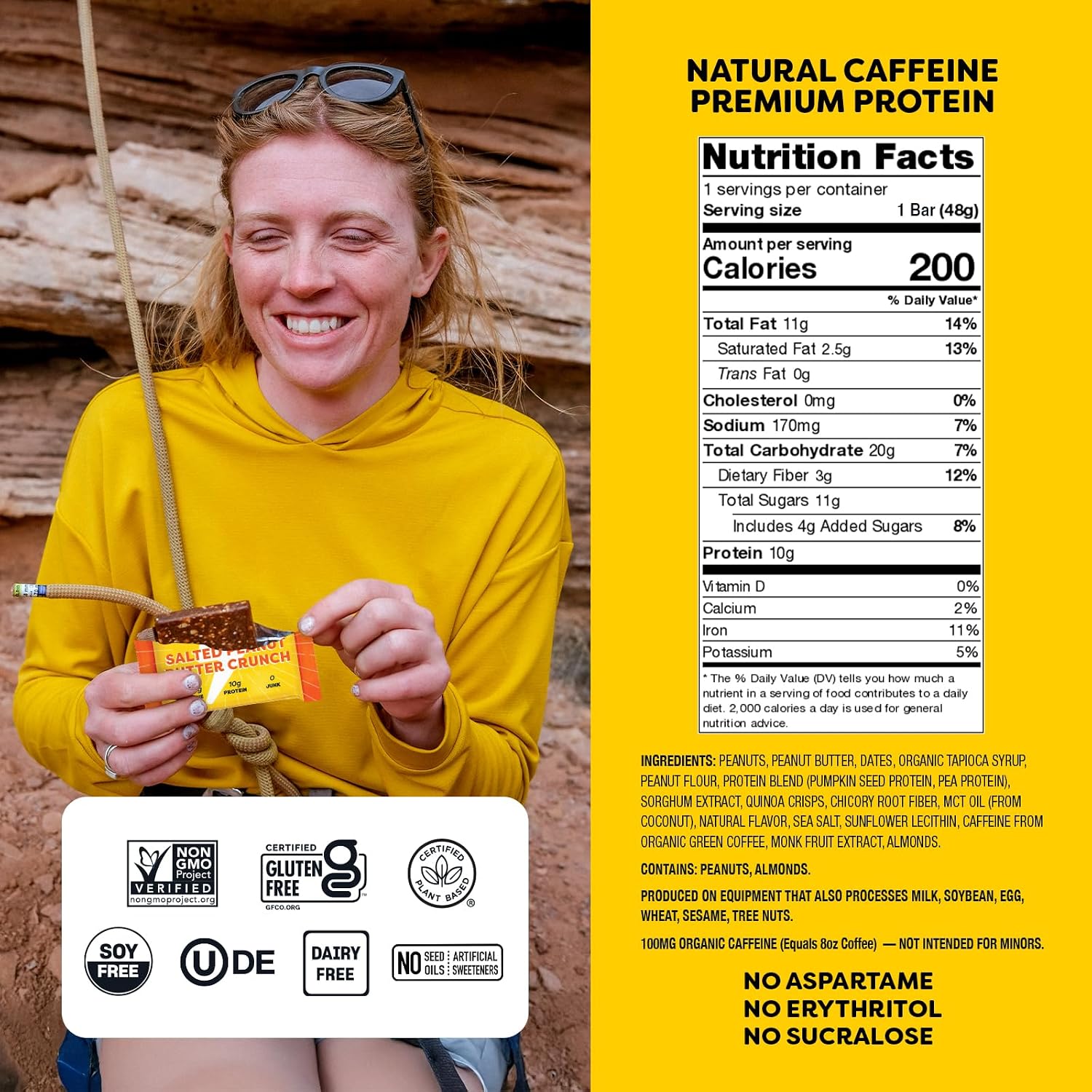 QES Energy Bar, Salted Peanut Butter, Caffeine, 10g Protein, Gluten Free