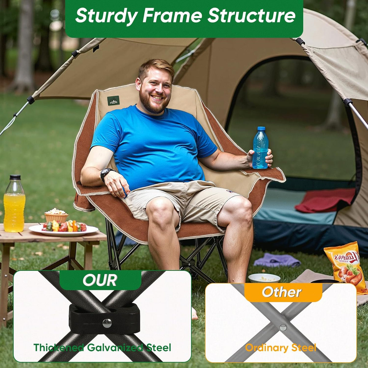 Northroad Folding Camping Chair,Oversized Portable Camp Chair w/Cup Holder,Heavy Duty Padded Lawn Chair Support 300 LBS for Outdoor, Tailgates, Beach, Hiking, and Picnics