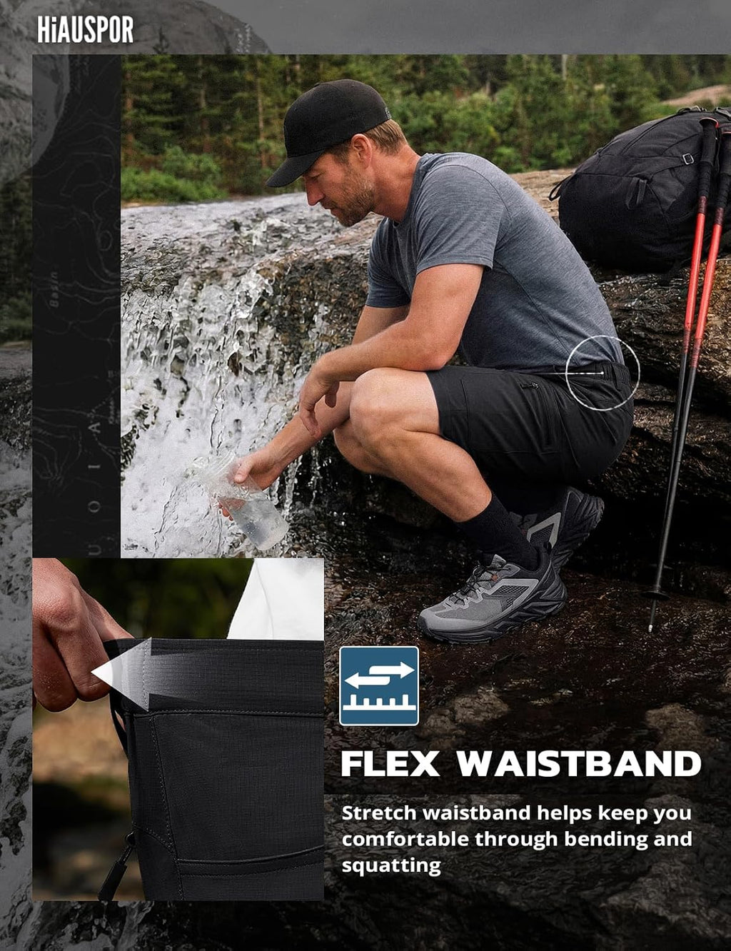 Hiauspor Men's Hiking Cargo Shorts: Quick Dry Lightweight with 6 Pockets