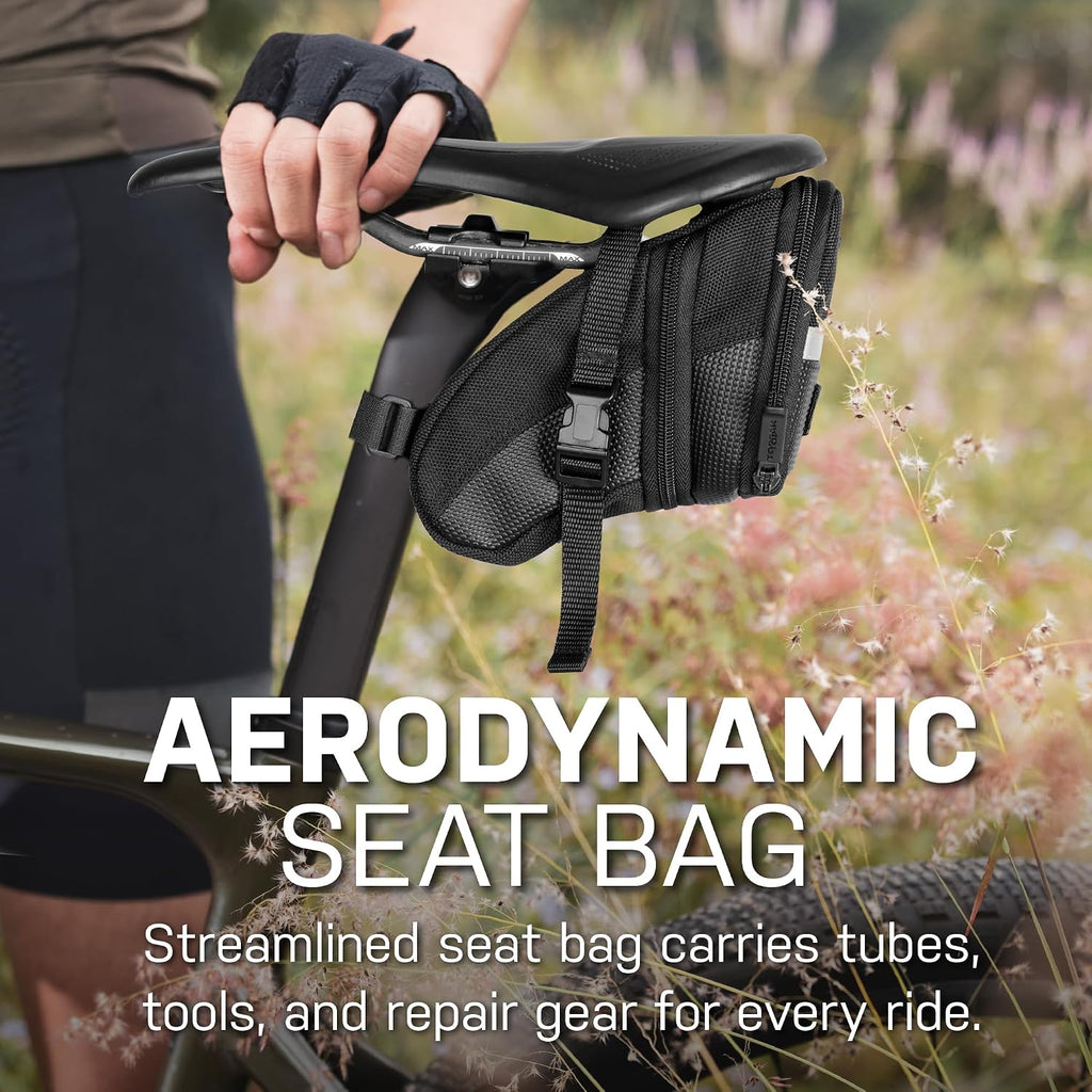 Topeak Aero Wedge Pack (Strap Mount, Medium) – Aerodynamic Seat Bag for Bikes, 1200D Polyester Construction, Quick-Release Buckle Mount, Expandable Storage, 3M Reflective Strip & Safety Light Clip