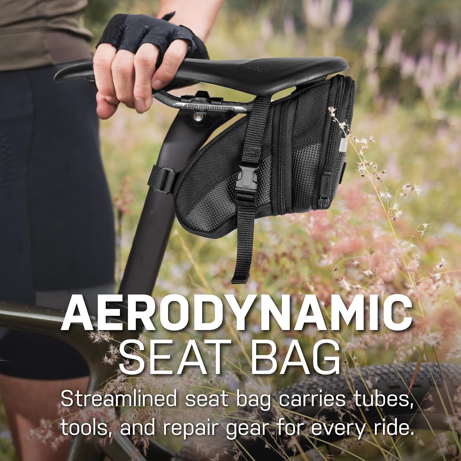Topeak Aero Wedge Pack (Strap Mount, Medium) – Aerodynamic Seat Bag for Bikes, 1200D Polyester Construction, Quick-Release Buckle Mount, Expandable Storage, 3M Reflective Strip & Safety Light Clip