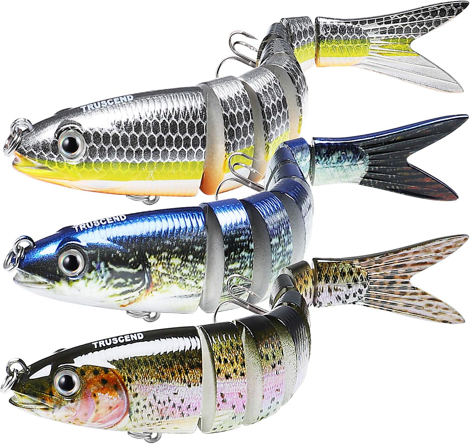 TRUSCEND Swimmax Easy Catch Fishing Lures with BKK Hooks, Wiggling, Vibrating, Rattling and Gurgling for More Bite, Heavy-Duty Dyneema Fiber Jointed Swimbaits for Bass, Trout, Walleye, Crappie, Pike