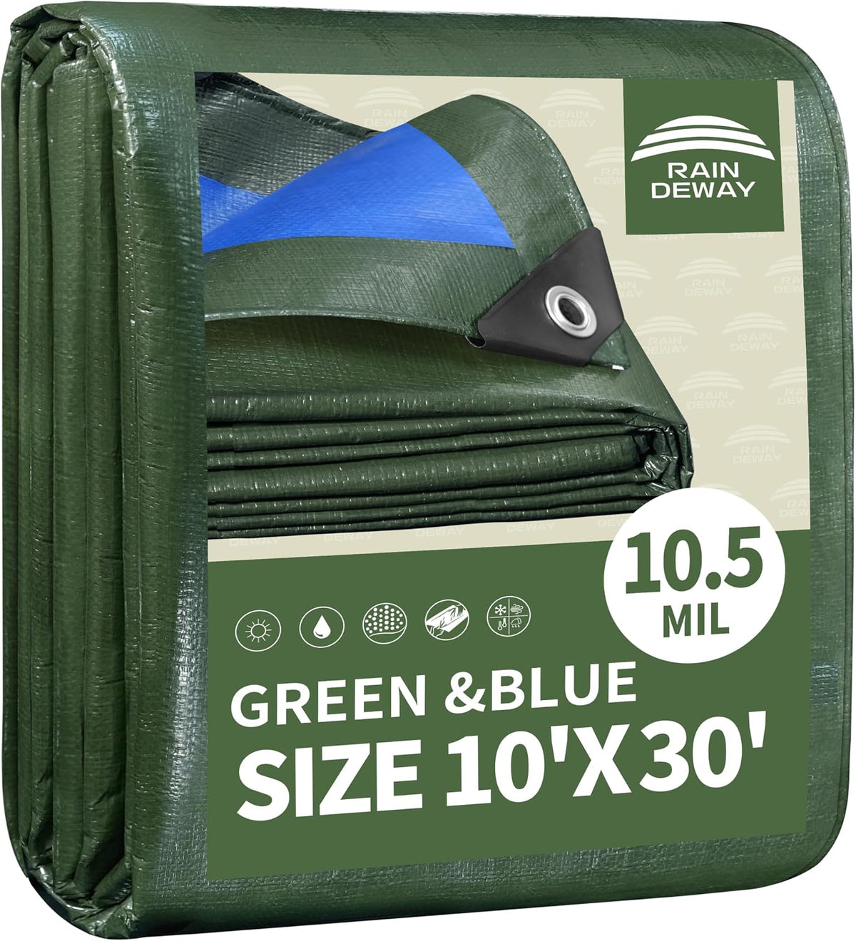 RAINDEWAY 10x30 Feet Tarps Heavy Duty Waterproof 10.5 Mil Outdoor Poly Tarp