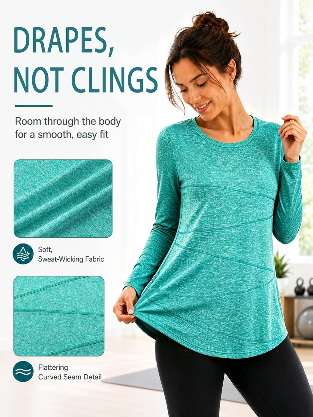 Kimmery Workout Tops for Women Long Sleeve Shirts for Women Quick Dry Line Decor Yoga Tops Sizes S-3XL