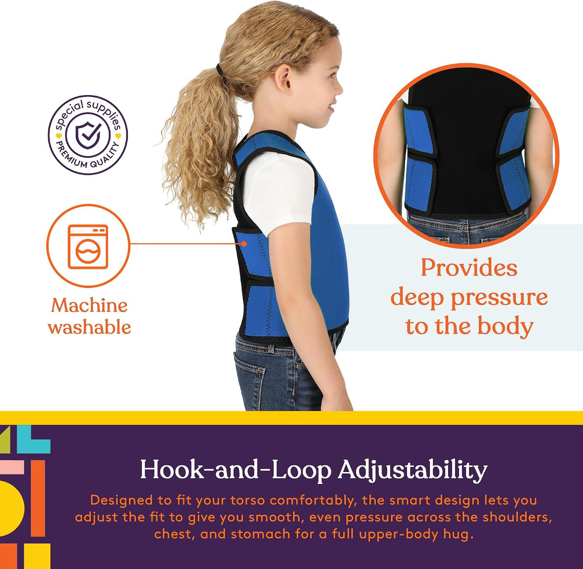 Special Supplies Sensory Compression Vest Deep Pressure Comfort (Blue, X-Small)
