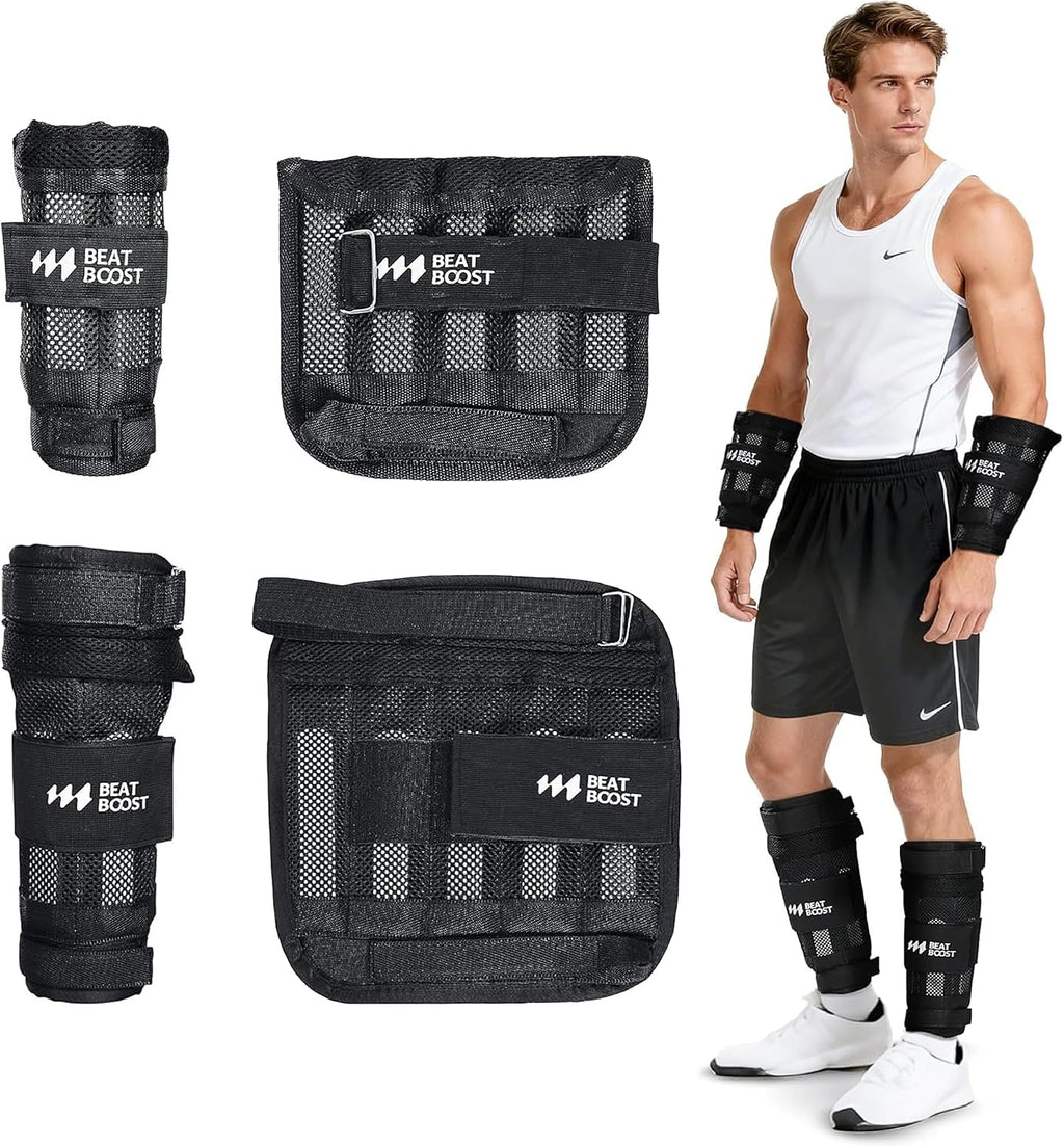 BeatBoost Ankle Wrist Weights 5lb/10lb/15lb/20lb/25lb/30lb Adjustable Leg Arm Weights for Men Walking Pilates Exercise Workout Gym Aerobics