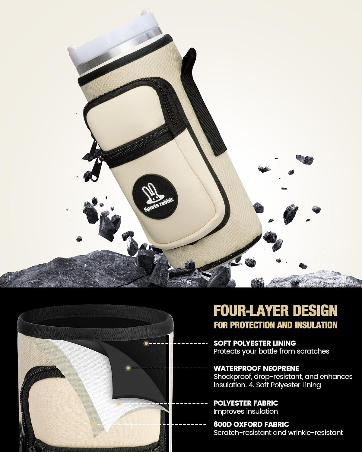Sports rabbit Universal Water Bottle Holder with Strap & Phone Pocket