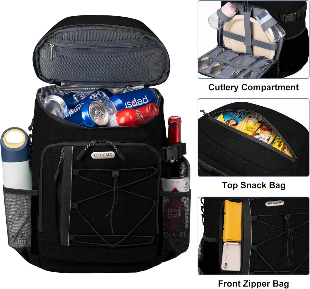 HXLGMD Backpack Coolers Insulated Leak Proof 30 Cans, Soft Sided Insulated Cooler Bags Ice Chest Backpack for Beach Travel Camping, with Reusable Ice Packs