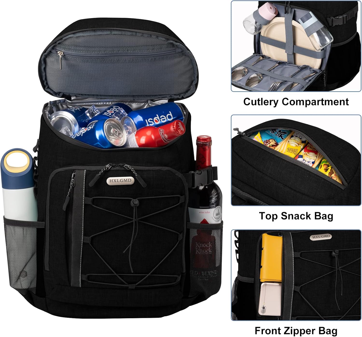 HXLGMD Backpack Coolers Insulated Leak Proof 30 Cans, Soft Sided Insulated Cooler Bags Ice Chest Backpack for Beach Travel Camping, with Reusable Ice Packs