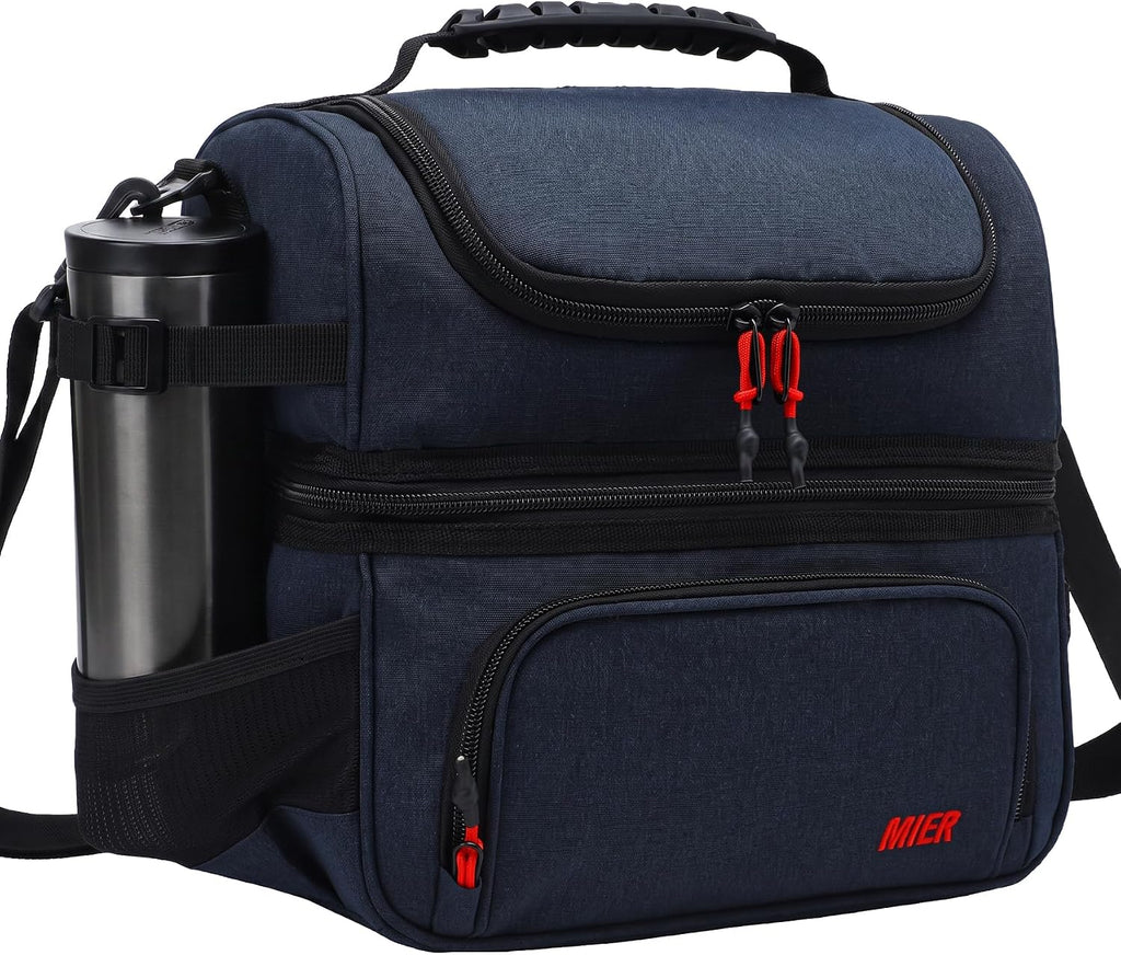 MIER Lunch Box for Men Dual Compartment Adult Lunch Bag for Work, Dark Blue