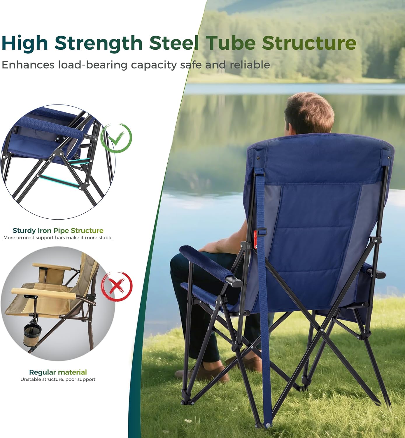 ALPHA CAMP Oversized Camping Chair for Adult Lawn Chair for Outdoor Camping