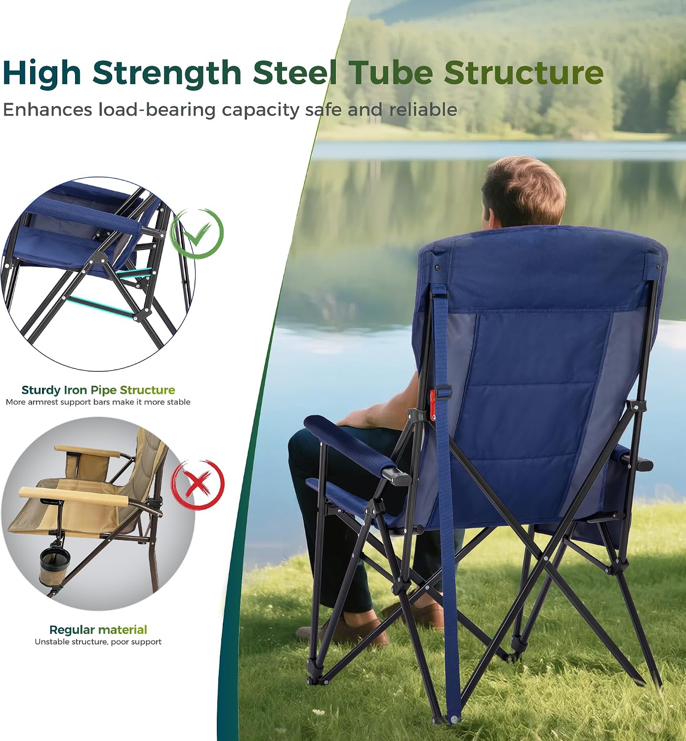 ALPHA CAMP Oversized Camping Chair for Adult Lawn Chair for Outdoor Camping