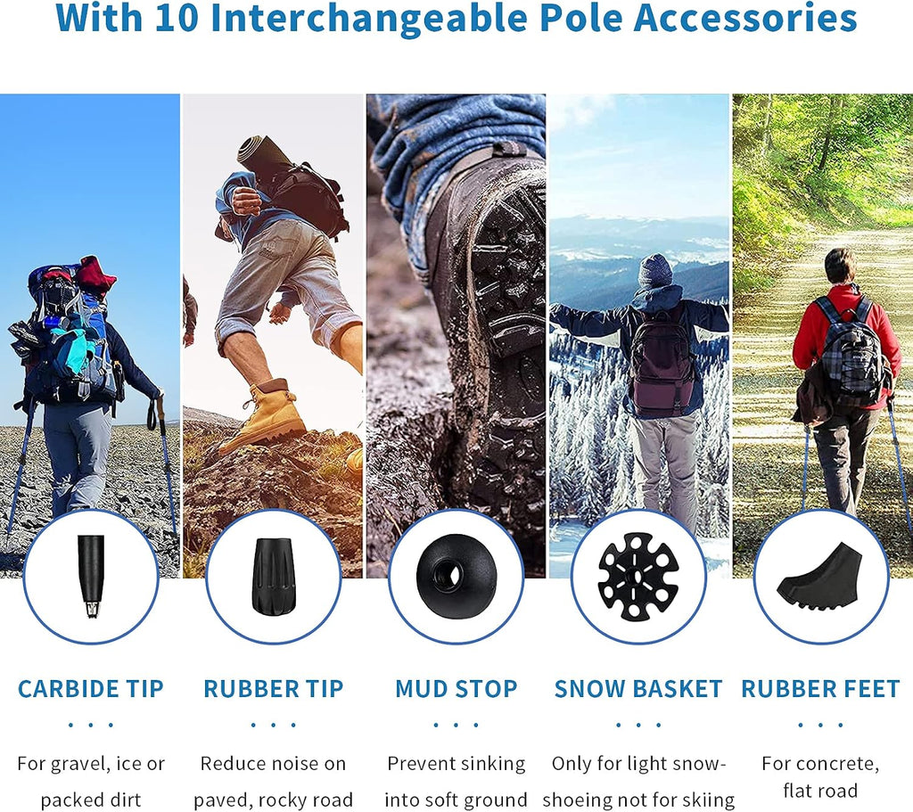 Aihoye Trekking Hiking Poles-2 Pack Lightweight Aluminum 7075 Walking Stick | Hiking Sticks with Quick Flip Lock, Comfortable Anti-Slip Cork Grips, Collapsible, Folded