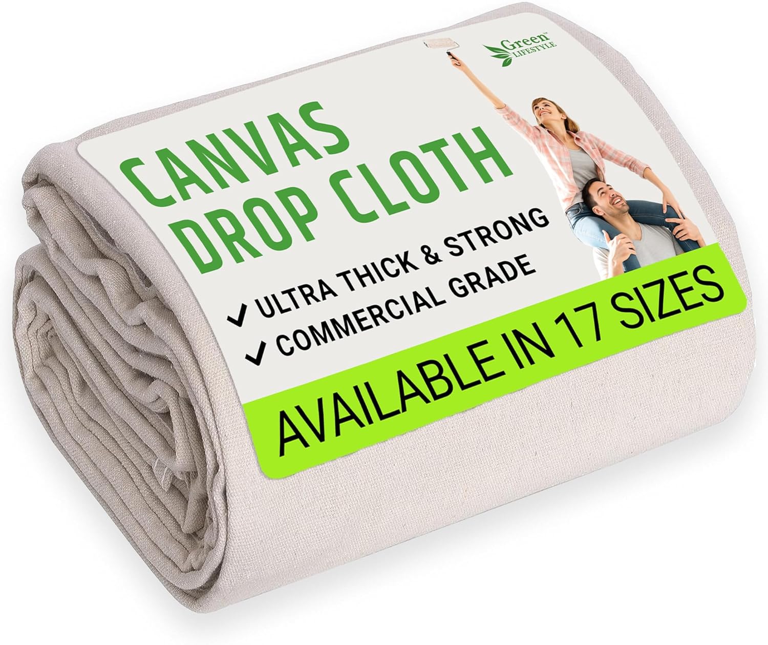 GREEN LIFESTYLE All Purpose Canvas Drop Cloths - Drop Cloth for Painting, Floor Cover, Heavy Duty Protection for Furniture & Surfaces, Reusable Painters Canvas Tarp for Renovation (9x12)