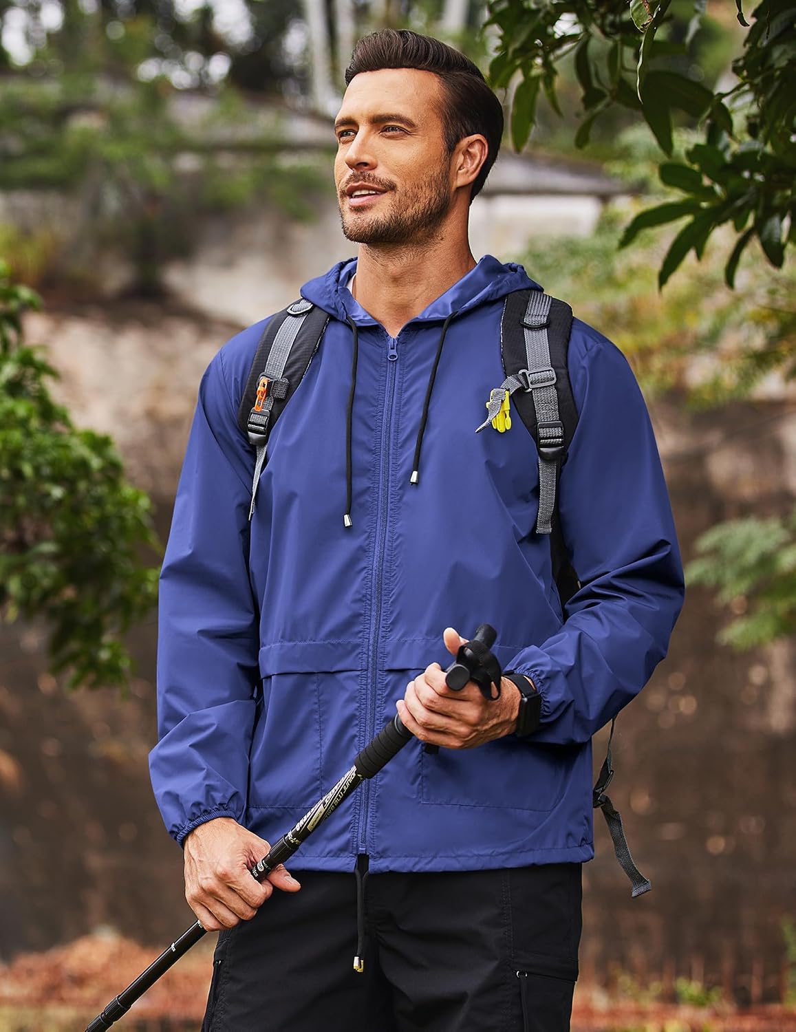COOFANDY Mens Packable Rain Jacket Lightweight Waterproof Raincoat with Hood Outdoor Rain Gear Travel Hiking Cycling