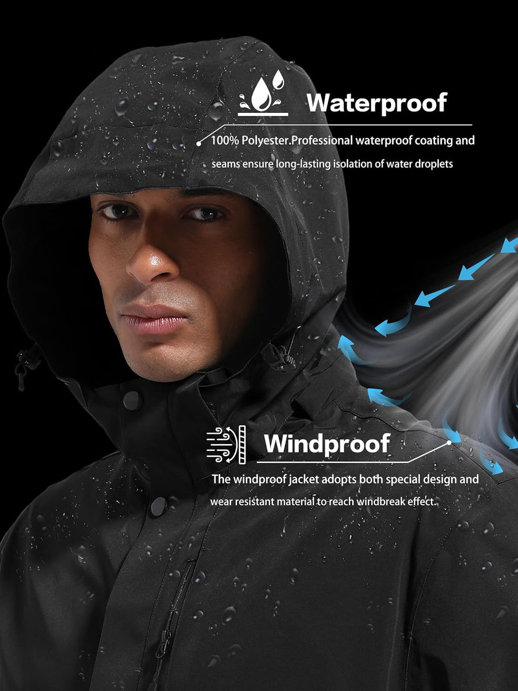WENRONSTA Men's Lightweight Rain Jacket Waterproof Windbreaker Hooded Raincoat Shell Jacket Outdoor Hiking Fishing Travel