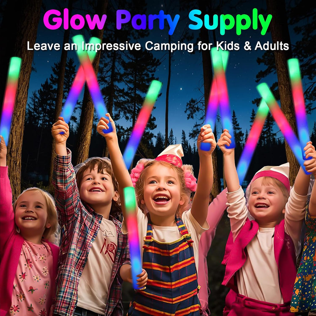 wellent 55 PCS Foam Glow Sticks, Foam Light Up Sticks Party Supplies with 3 Mode Colorful Flashing, Glow Sticks Bulk Party Pack, Led Foam Sticks for Birthday, Wedding, New Year, Carnival, Concert