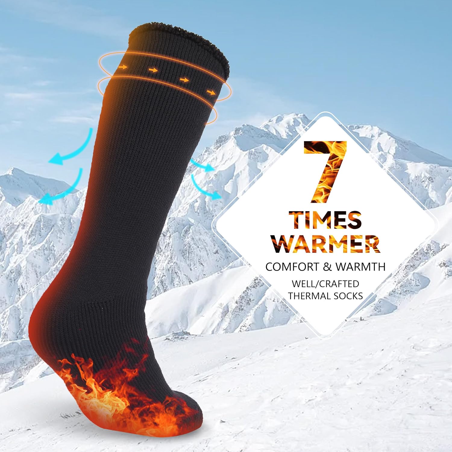 Sunew 4 Pairs Thermal Socks Skiing Snowboarding Hiking Mens Womens 7X Warmer Winter Crew Boot Socks