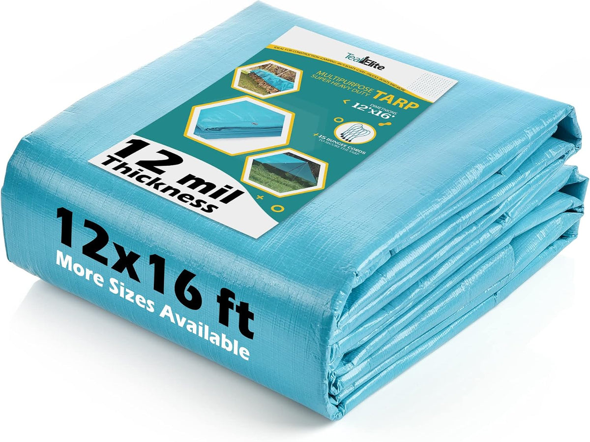 Tarps Heavy Duty Waterproof 12x16 ft, 12 mil Thick Tarp Cover with Grommets