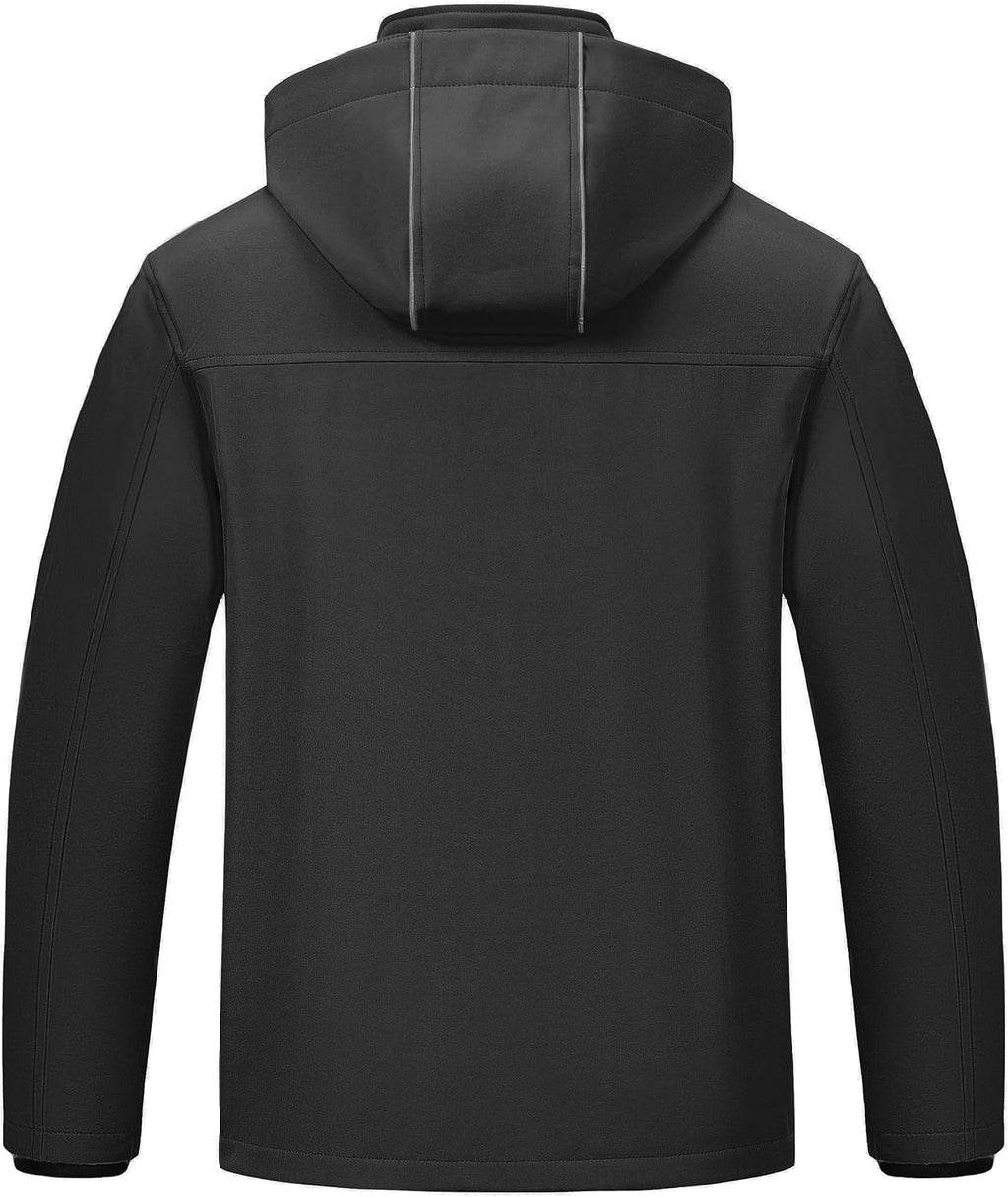 Pursky Men's Softshell Jacket Waterproof Fleece Lined Windbreaker With Removable Hood Lightweight Tactical Jacket