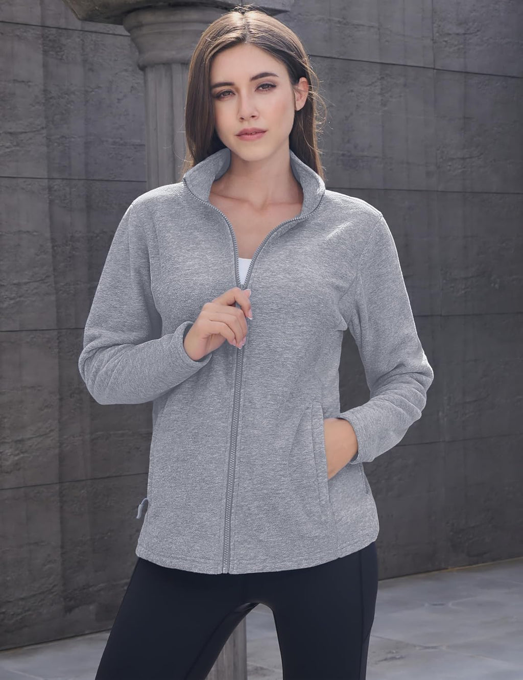 MAGCOMSEN Womens Fleece Zip Up Jacket with Pockets Lightweight Soft Coat