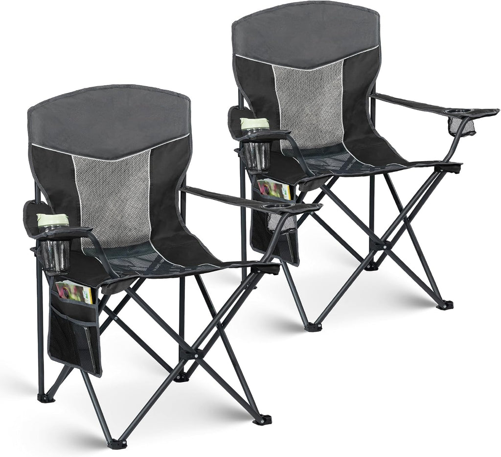 Oversized XL Camping Chair 2-Pack with Mesh Back, Black