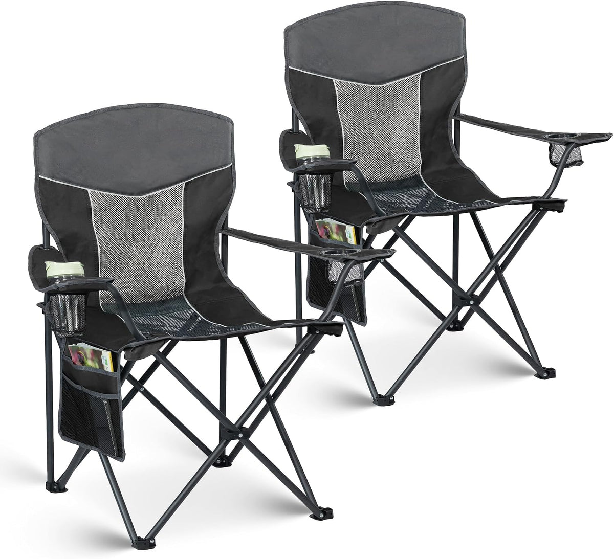 Oversized XL Camping Chair 2-Pack with Mesh Back, Black