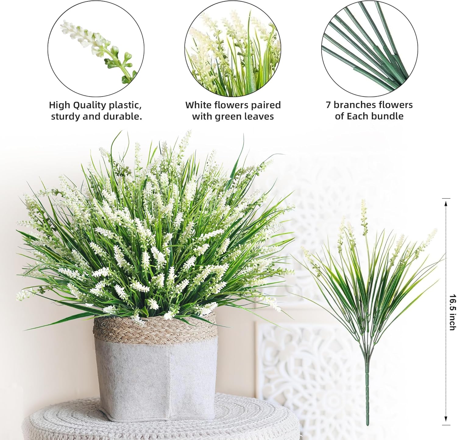 Ivydale 20PCS Artificial Plants Fake Flowers Monkey Grass for Outdoors,UV Resistant Realistic White Faux Greenery Shrubs Outside Decor for Home Garland Porch Patio Balcony Planter Yard Office Pathway