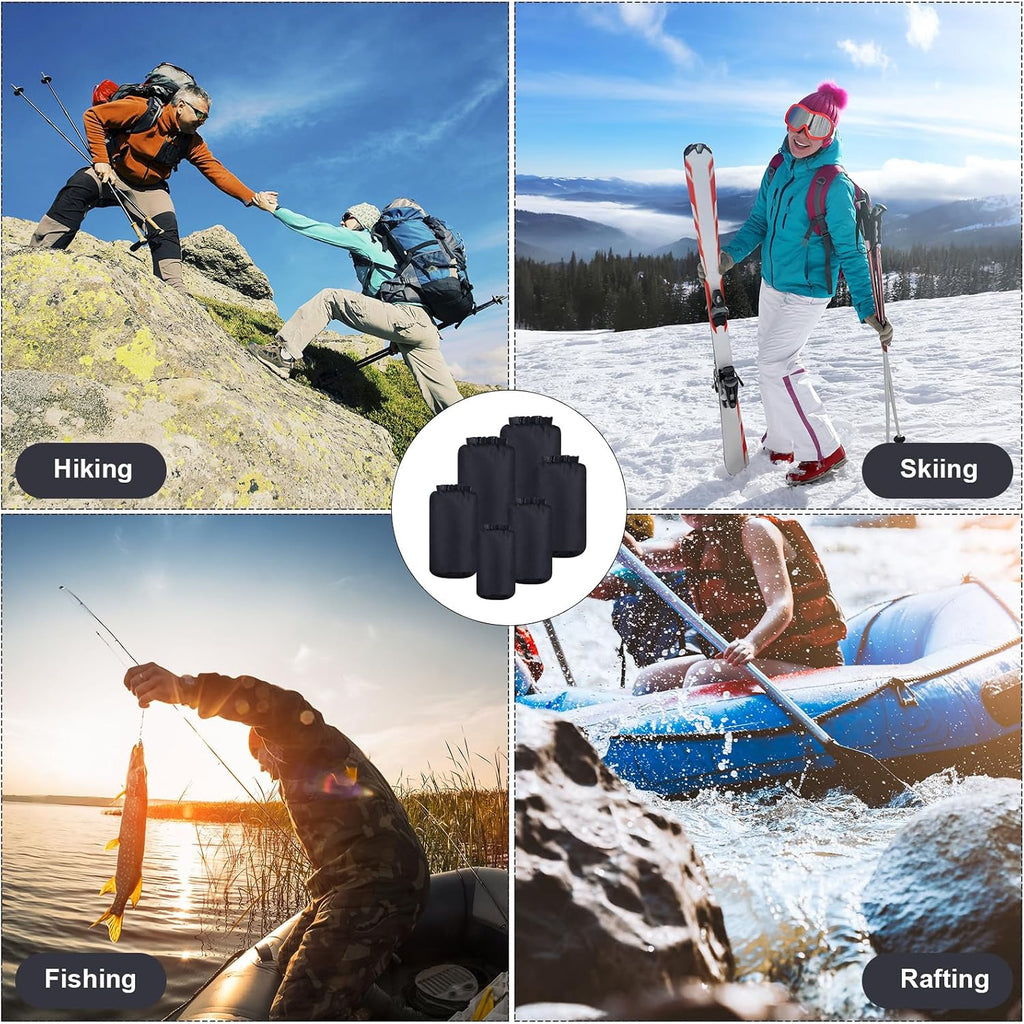 6 Pcs Waterproof Dry Bag Set for Kayaking & Camping,Black