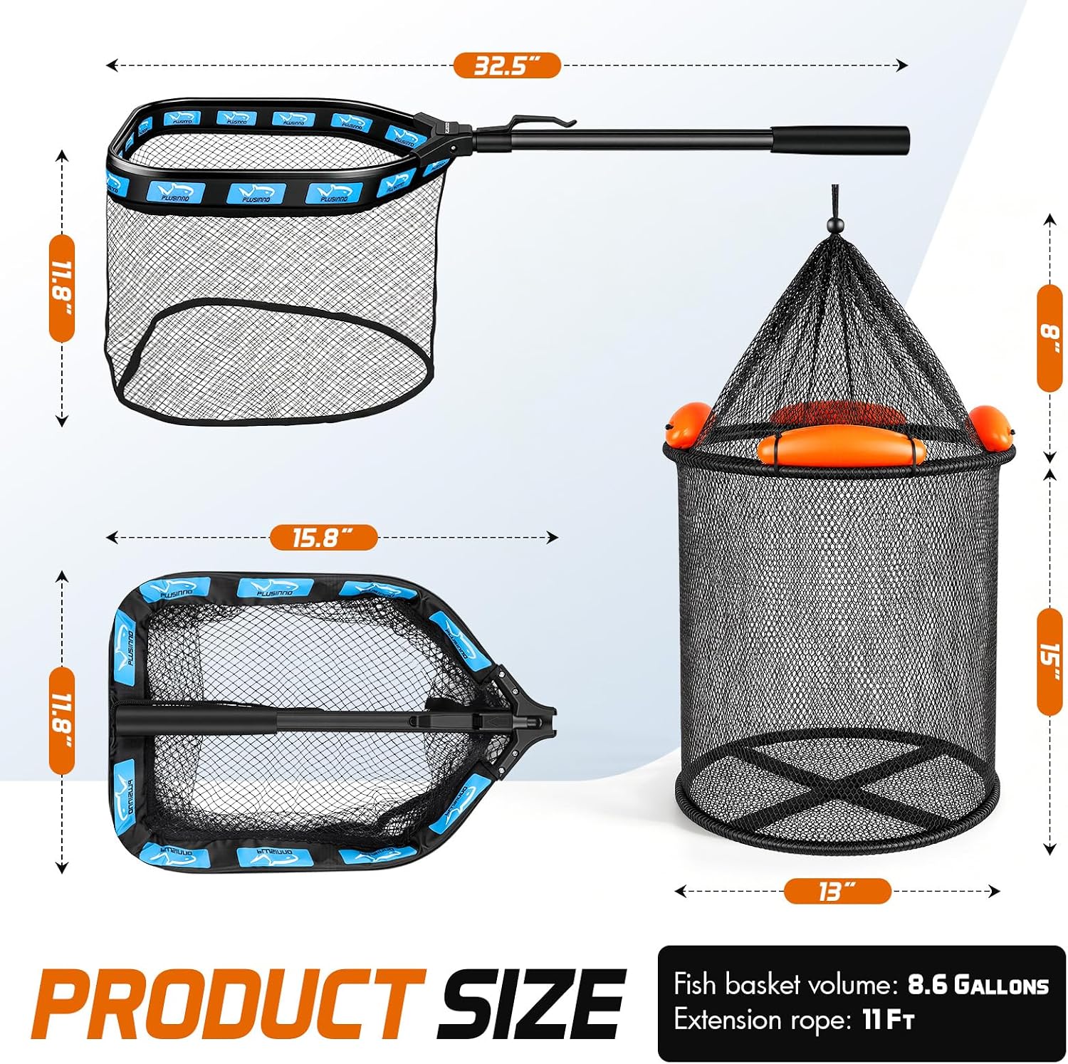 PLUSINNO Fishing Net with Floating Fish Basket, Kayak Fishing Accessories