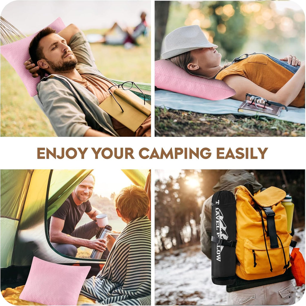 Small Shredded Memory Foam Pillow, Camping Pillow Travel Pillow - Compressible Medium Firm, Breathable Cover, Ideal Backpacking Hiking, Airplane and Car (Apricot Pink, S)