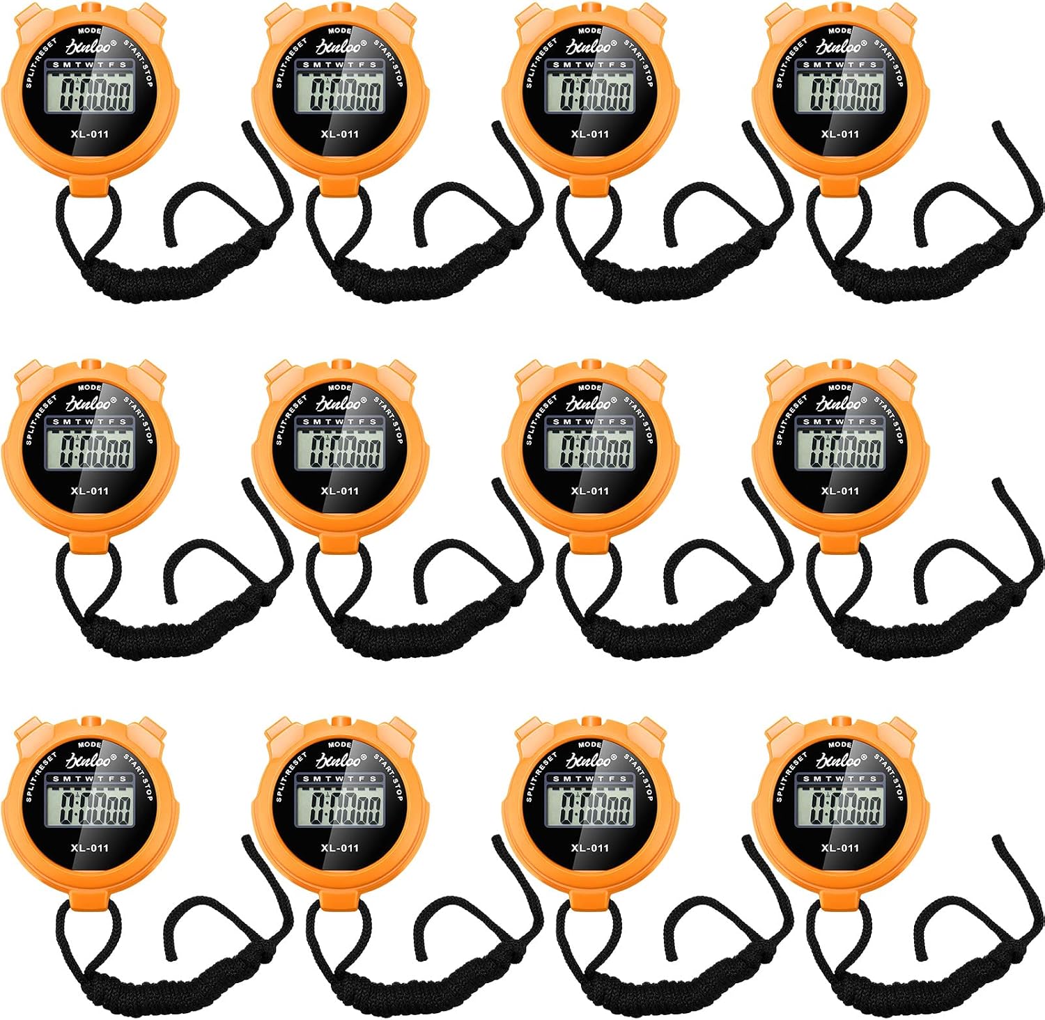 TOODOO 12 Pack Multi Function Digital Stopwatch Timer Bulk Sports Stopwatch with Lanyard Plastic Display Waterproof Date Time Alarm Timer for Coaches Fitness Referees